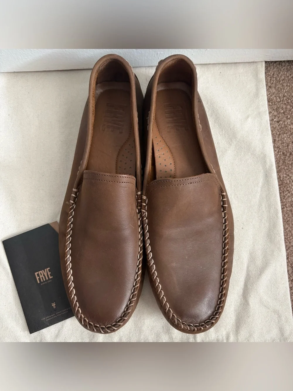 NEW Frye Lewis Venetian Brown Leather Slip-On Loafer Men's US 9.5